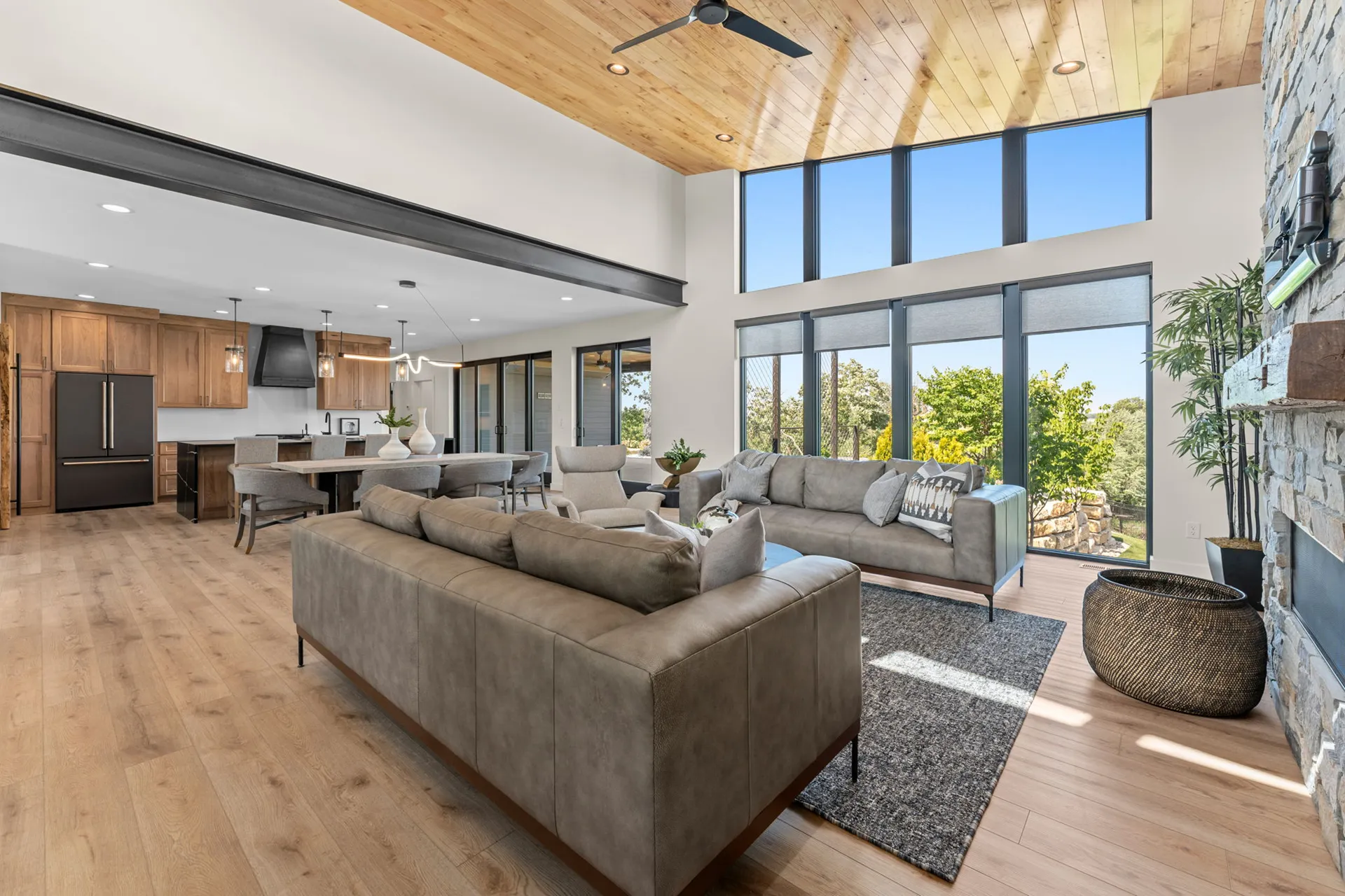 Open plan living room and kitchen in a home designed and built by Deffenbaugh Homes