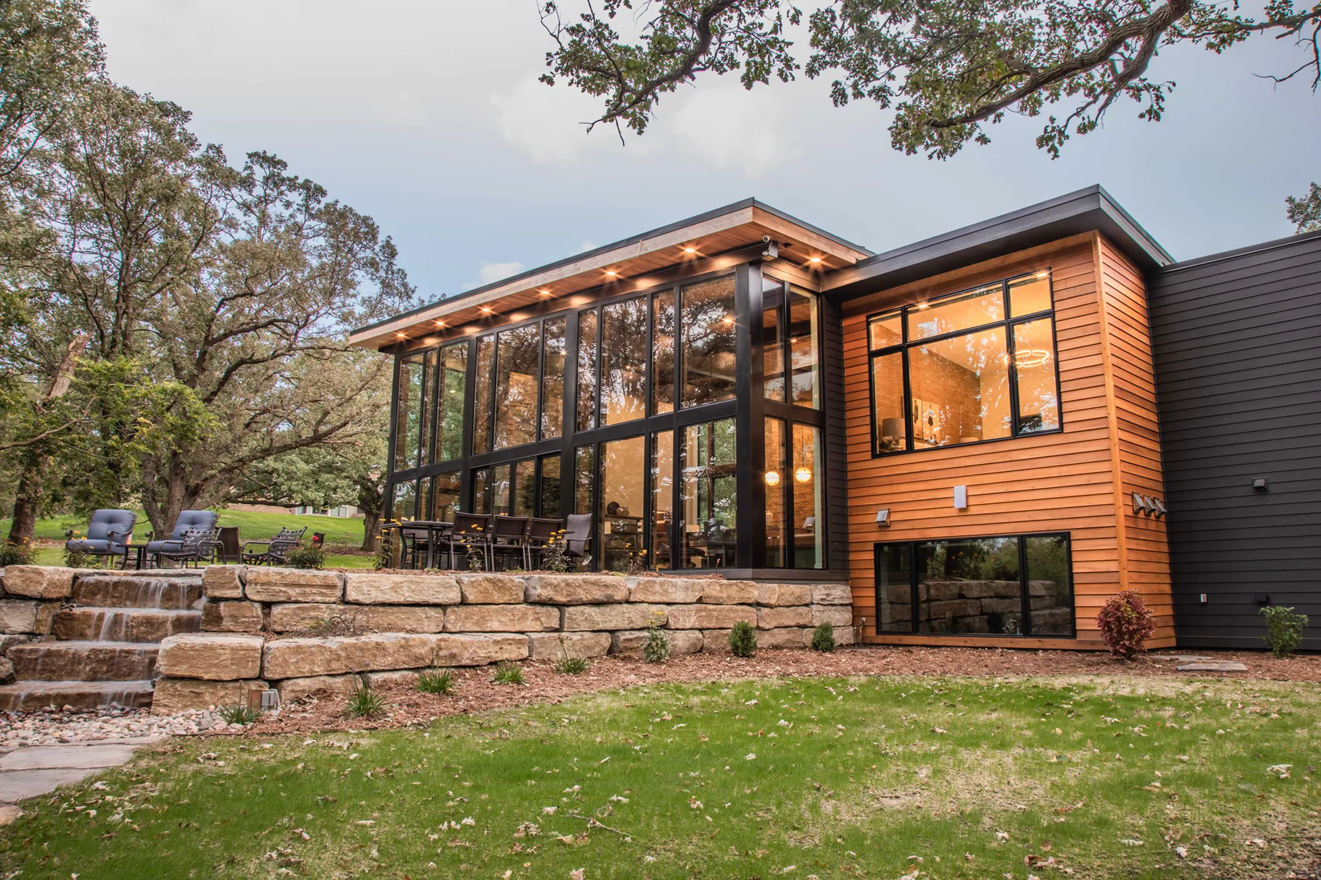 Back-facing exterior of a custom home designed and built by Deffenbaugh Homes