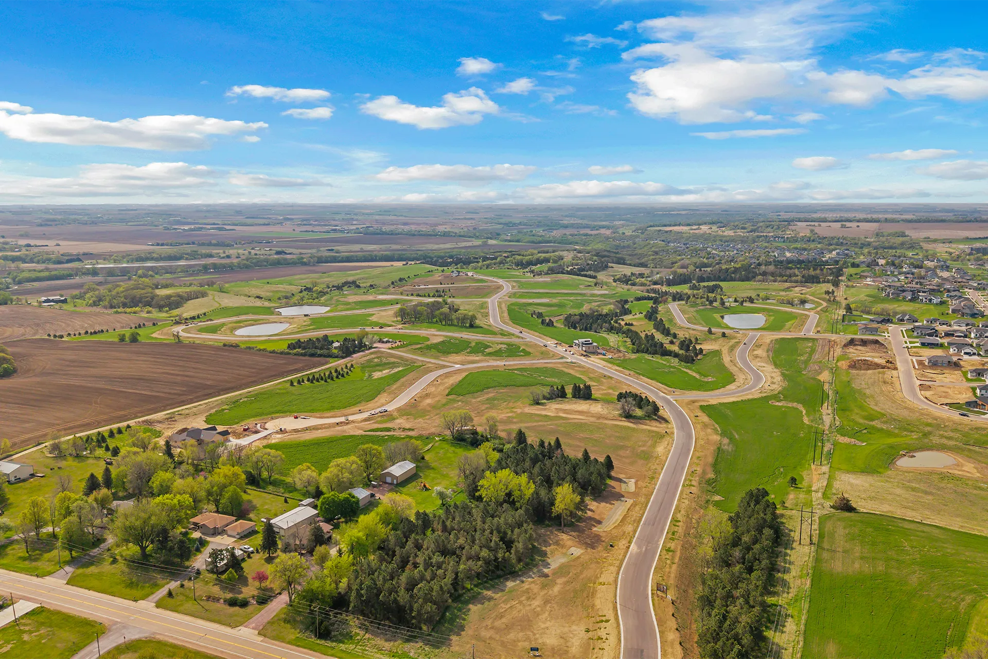 Aerial view of The Sanctuary luxury lots in Sioux Falls