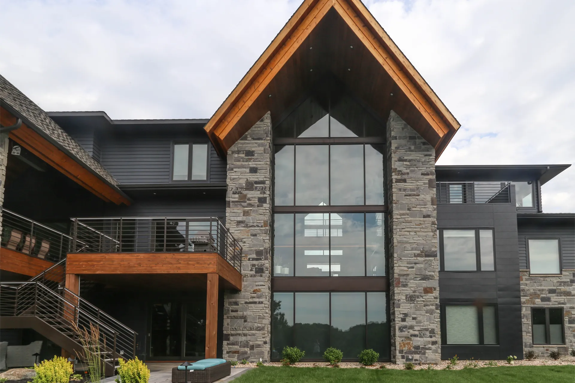 Back-facing exterior of a custom home designed and built by Deffenbaugh Homes